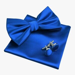 Royal Blue‎ Mens Tuxedo Bow Tie, Hanky and Cufflinks Set